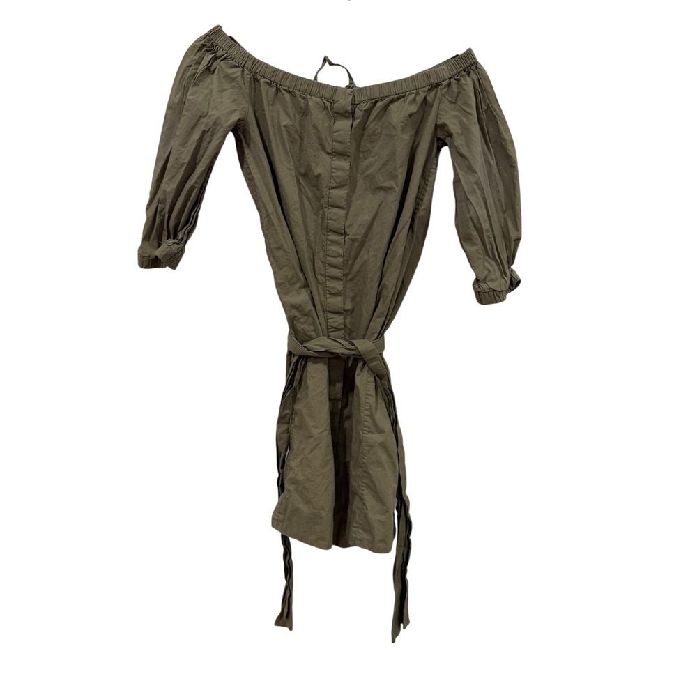 & Other Stories Paris Atelier Olive Green Off Shoulder Belted Mini Dress US 4